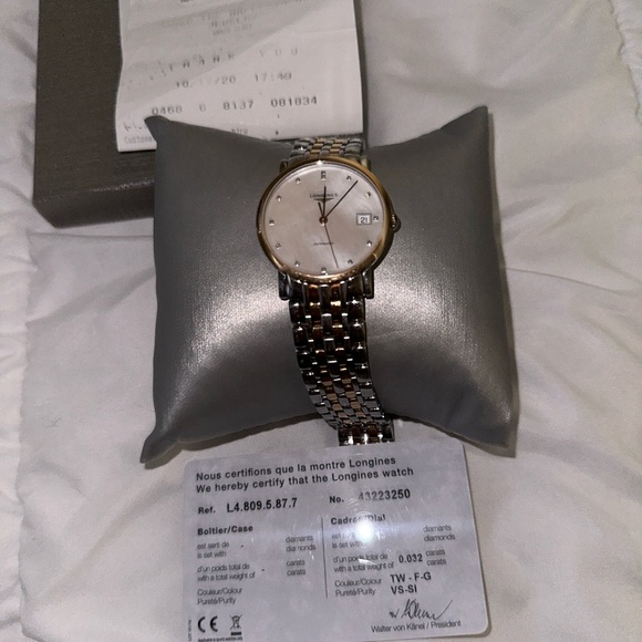 Women’s Longines 18k gold automatic 13 diamonds watch cards receipt 3200. - Picture 12 of 16